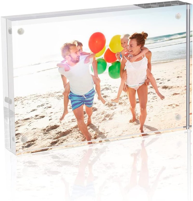 TWING 5x7 Acrylic Frame for Pictures, Clear Double Sided Acrylic Picture Frame with Microfiber Cloth, Picture Frame 5x7, 12 + 12MM Thickness Magnetic Photo Frame Desktop Frameless Display Gifts Ideal - Image 1